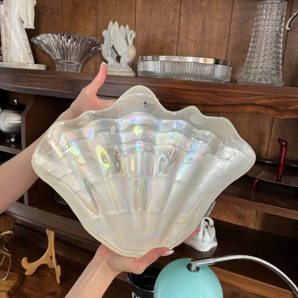Large Iridescent Shell Glass Decorative Bowl - Picture 3 of 5
